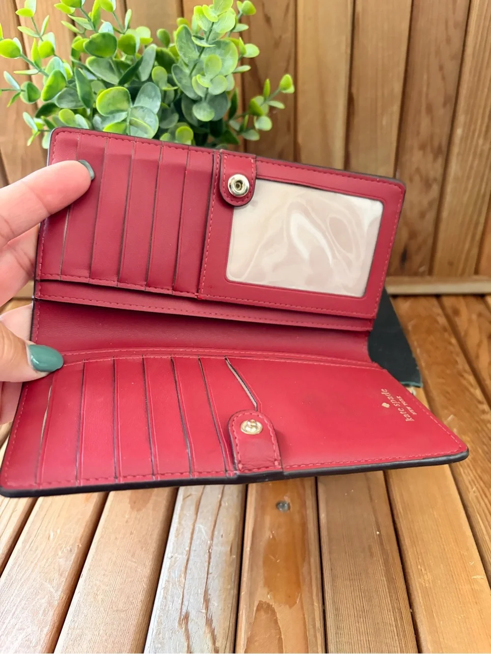 Kate Spade in Red Saffiano Leather Bifold Wallet
